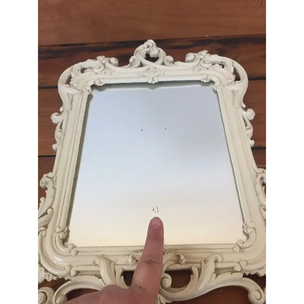 Vintage Syroco Wood Rectangular Filigree Ornamental White Wooden Wall Mirror 16